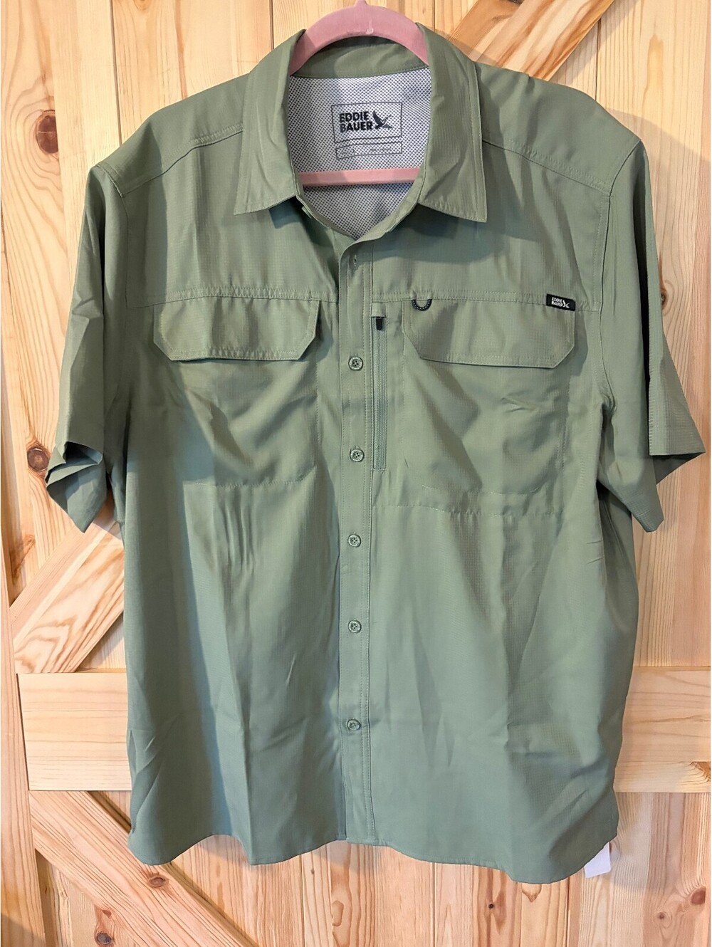 Eddie Bauer Men's Short Sleeve Button-Up Shirt Green Size L NWT